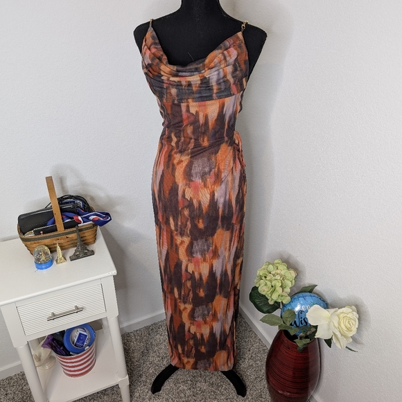NWT Chain Reaction Mesh Maxi Dress - Rust/combo - Picture 4 of 9